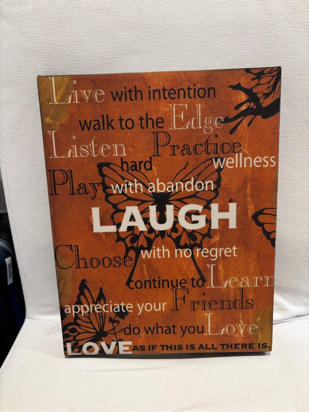 Inspirational Wall Art Plaque – Orange 'Laugh' Design